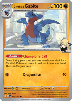 Pokemon Destined Rivals Cynthia's Gabite - 103