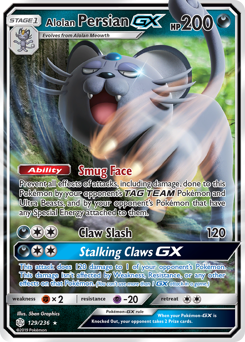 Pokemon Cosmic Eclipse Alolan Persian-GX - 129