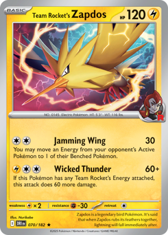Pokemon Destined Rivals Team Rocket's Zapdos - 70