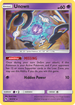 Pokemon Lost Thunder Unown - 92