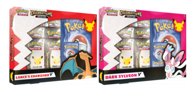 Pokemon sale Celebrations Collection Lance's Charizard V & Dark Sylveon V Tins (6)